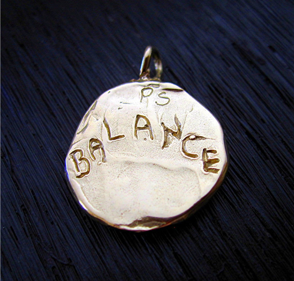 VDI Jewelry Findings Gold Bronze Pendant with the word Balance written on the back