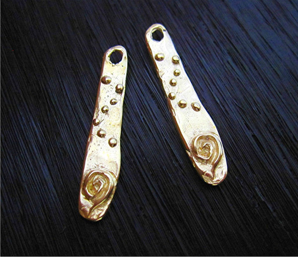 Spiral Dotted Artisan Earring Charm and Earring Components in Gold Bronze (one pair)