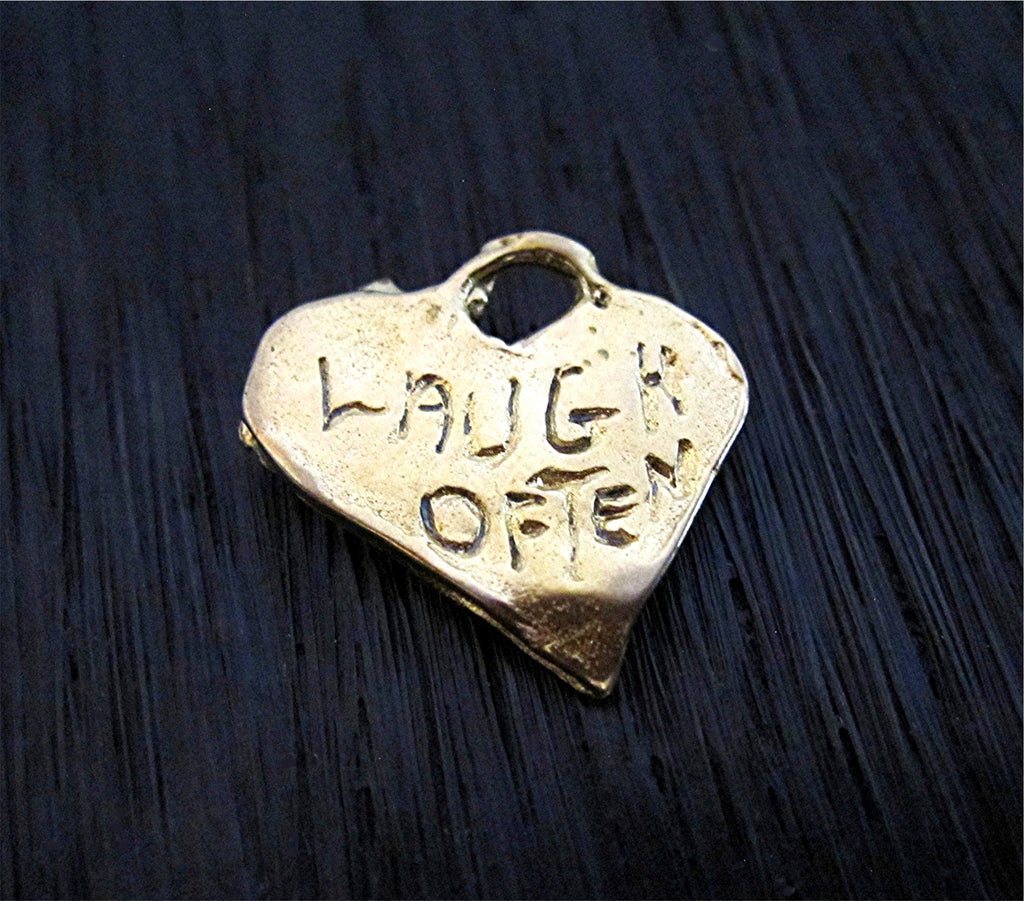 VDI Jewelry Findings Gold Bronze Heart Charm with Laugh Often on Back