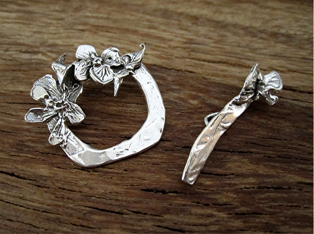 Artisan Dogwood and Butterly Toggle Clasp in Sterling Silver (one clasp)