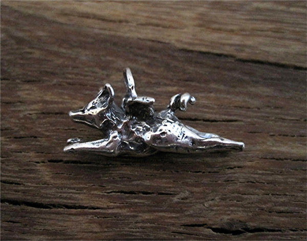 Sterling Silver Artisan Flying Leaping Angel Pig Charm and Pendant