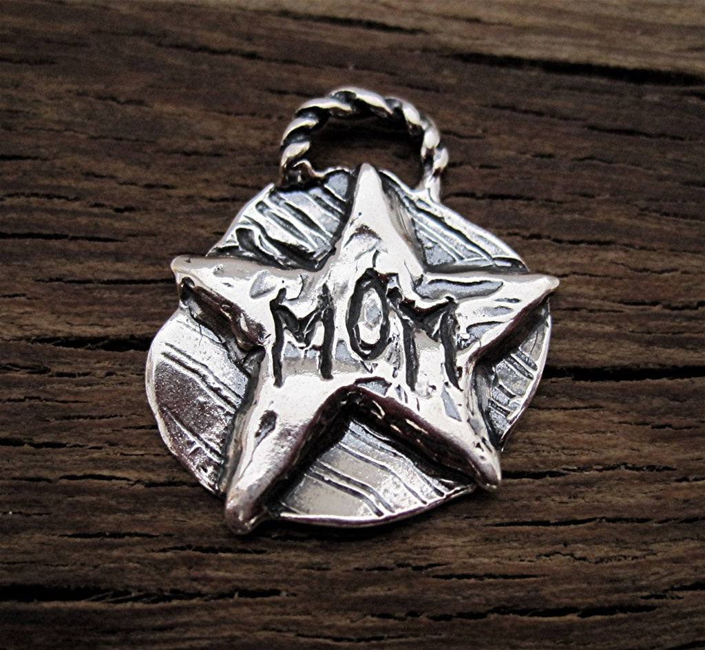 Sterling Silver Artisan Star "Mom" Charm and Pendant (one)