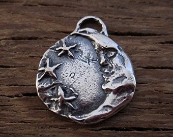 Artisan Moon and Stars Charm in Sterling Silver (one charm)