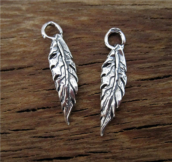 Artisan Handmade Leaf and Feather Charms in Sterling Silver (two)