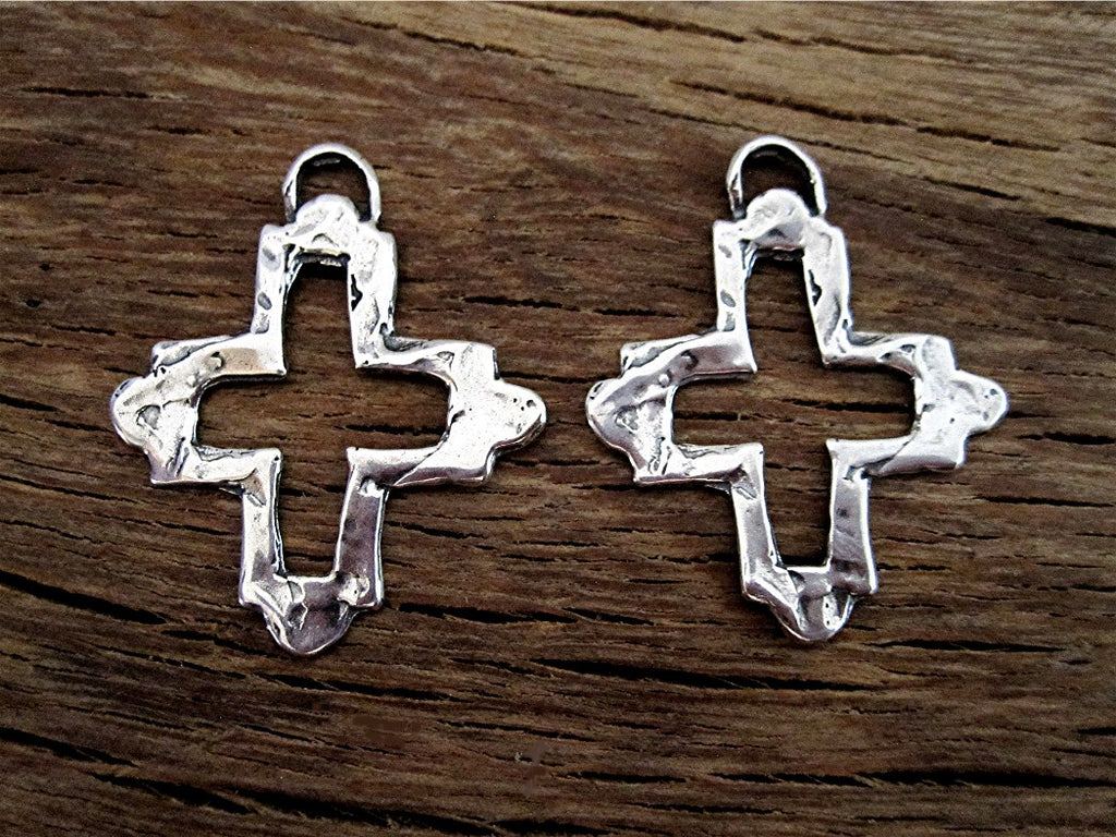 Artisan Sterling Silver Santa Fe Style Open Cross Earring Charms and Pendants (set of two)