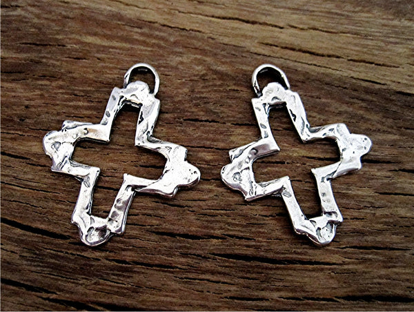 Artisan Sterling Silver Santa Fe Style Open Cross Earring Charms and Pendants (set of two)