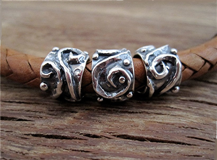 VDI Jewelry Findings Sterling Silver Dotted Spiral Bead and Slider on Leather Cord