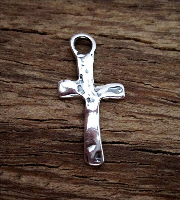 Small Sterling Silver Rustic Cross Charm