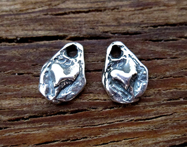 Two Small Rustic Artisan Sterling Silver Heart Charms (two charms)