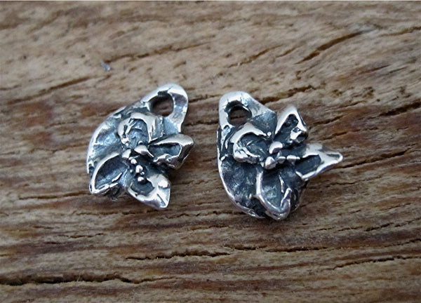 Small Sterling Silver Rustic Artisan Flower Charms (set of 2)