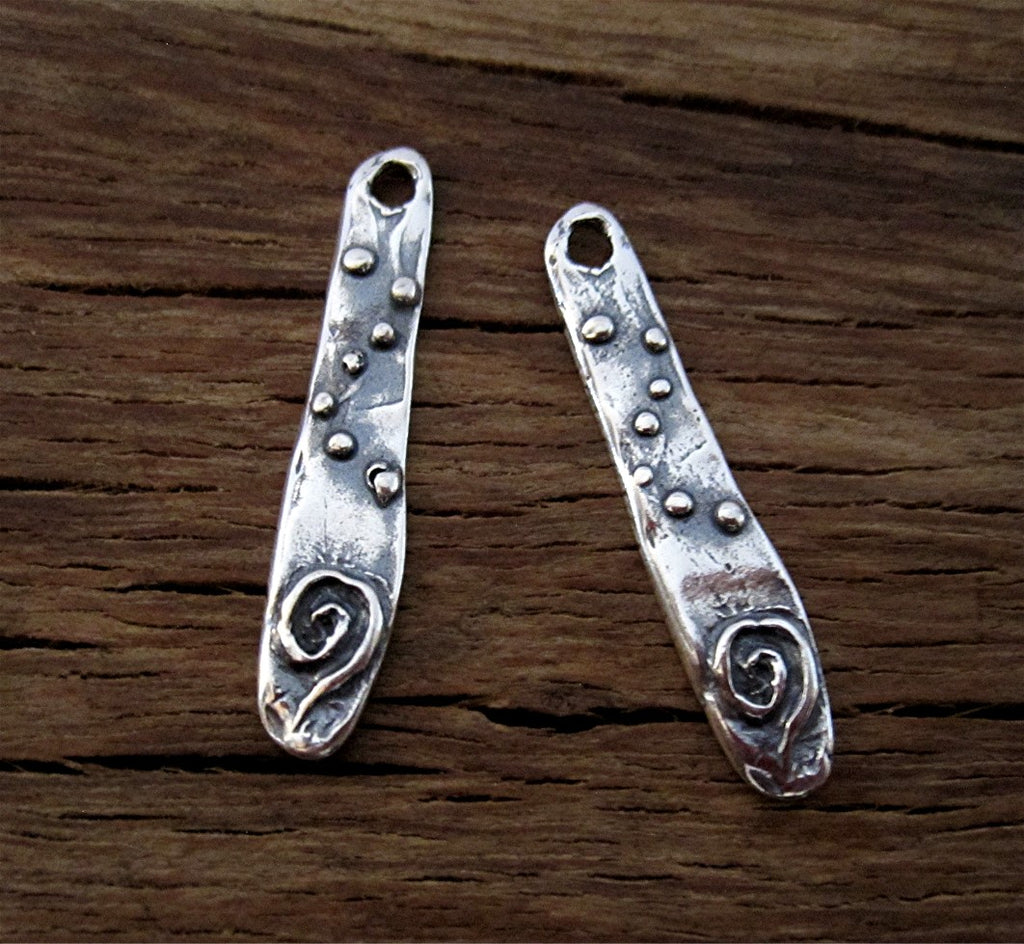 Spiral Dotted Artisan Earring Dangles and Earring Components in Sterling Silver (one pair) (N)