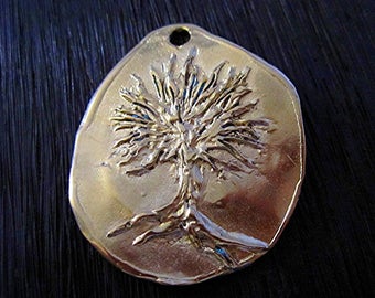 Artisan Tree of Life "Be Resilient" Inspirational Statement Pendant in Gold Bronze (one)