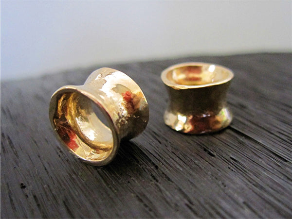 Artisan Hammered Concave Gold Bronze Bead and Slider (one bead)