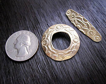 Large Gold Bronze Stamped Jewelry Toggle Clasp