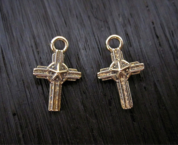 Small Gold Bronze Designer Texas Star Cross Charms (two charms)