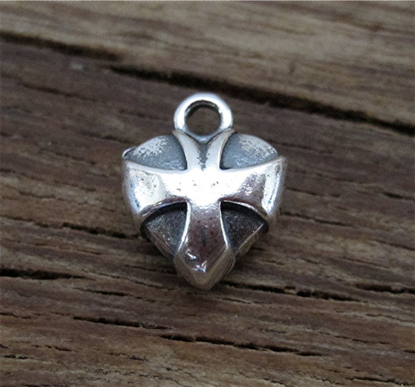 Small Sterling Silver Heart Charm with Cross Accent Charm and Pendant (one)