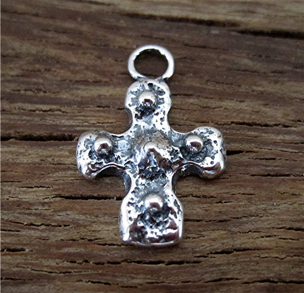 Artisan Textured Dotted Cross Charm in Sterling Silver (one)