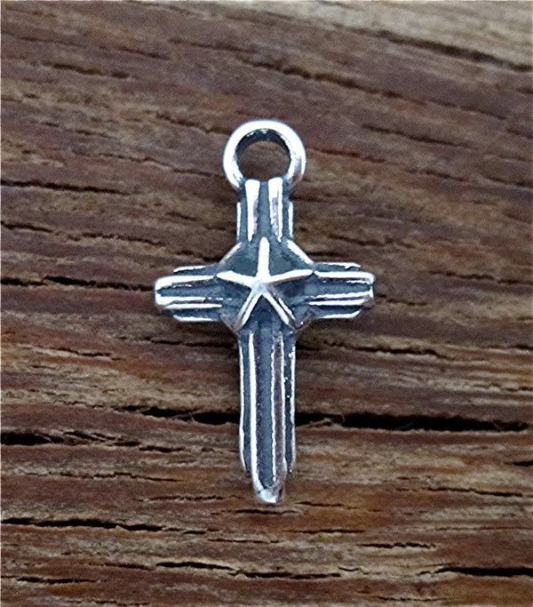 Small Sterling Silver Cross Charm with a Texas Star