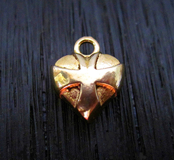 VDI Jewelry Findings Small Gold Bronze Heart Charm with Cross Accent