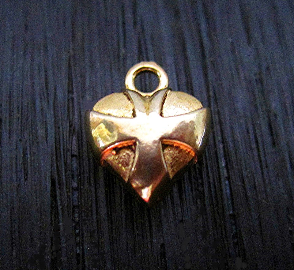 VDI Jewelry Findings Small Gold Bronze Heart Charm with Cross Accent