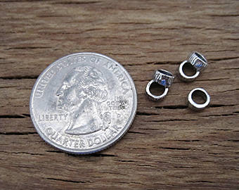 Two Tiny Lined Artisan Beads and Spacers in Sterling Silver (one pair)