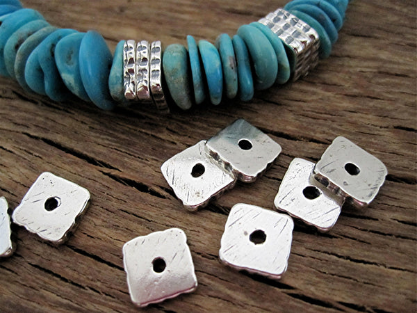 Sterling Silver Textured Square Artisan Spacer Beads (one bead)