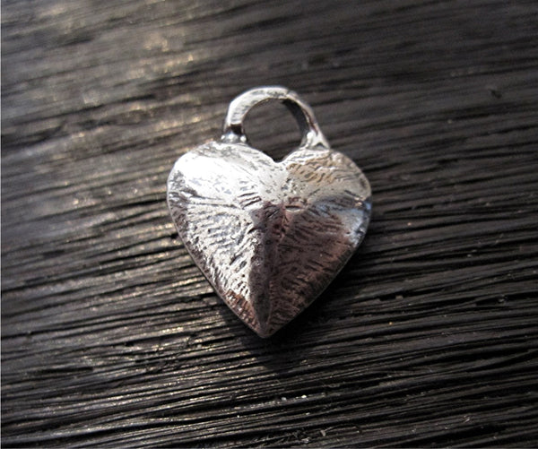 Rustic Puffy Sterling Silver Heart Charm and Pendant