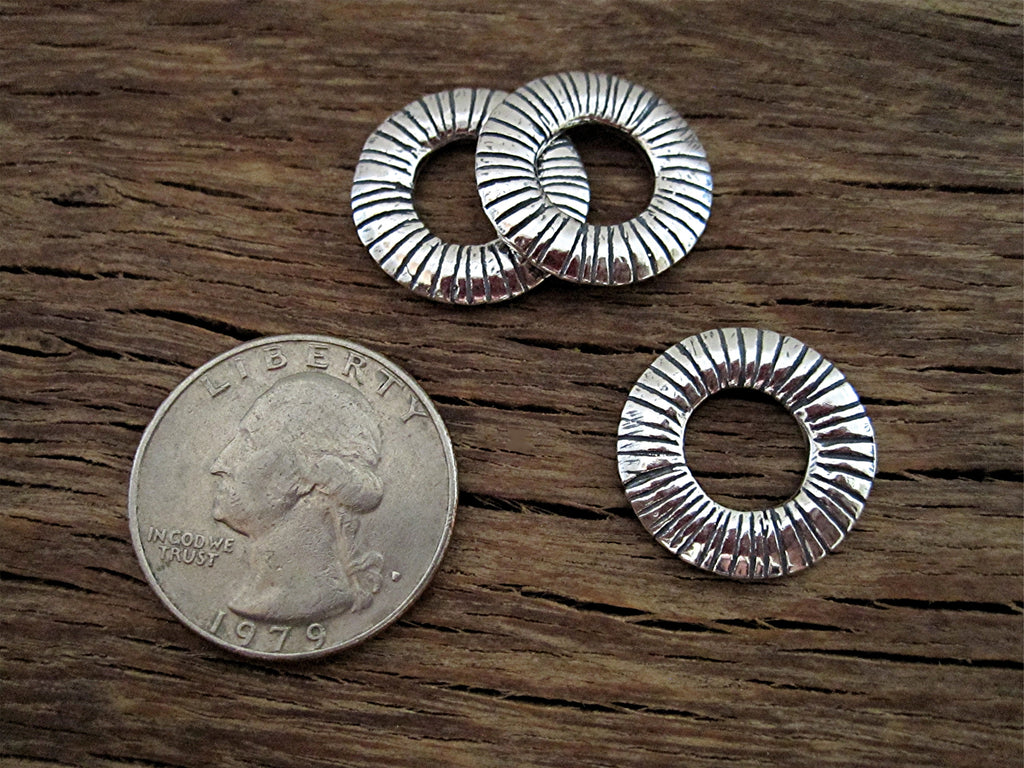 Large Sterling Silver Lined Disc Shaped Jewelry Link