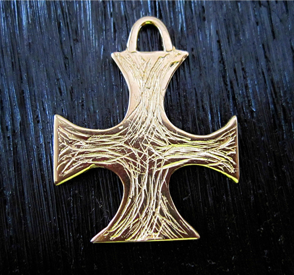 Large Textured Gold Bronze Cross Pendant and Charm