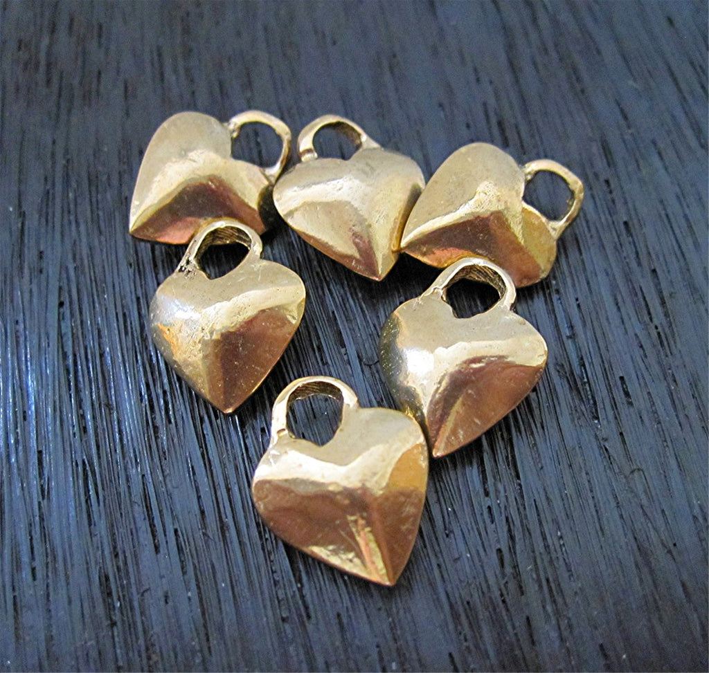 Gold Bronze Puffy Heart Charms