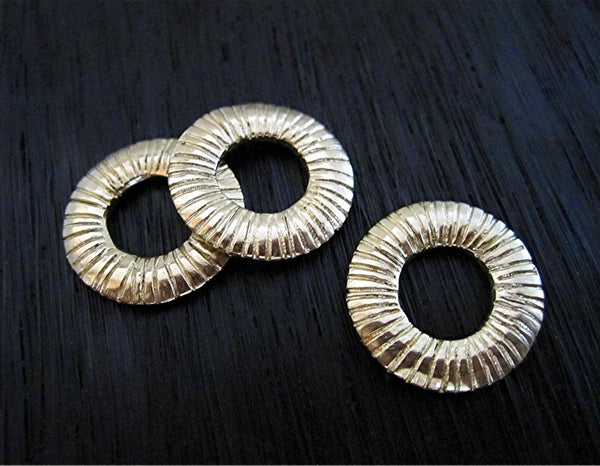 Large Gold Bronze Lined Wheel Disc Jewelry Link and Connector (one)