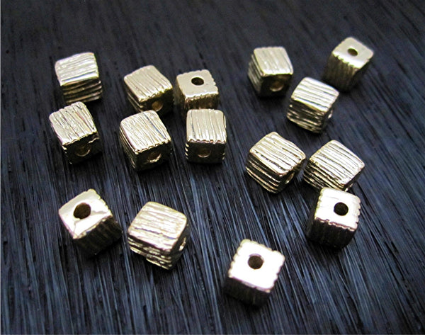 Small Textured Gold Bronze Cubed Spacer Beads