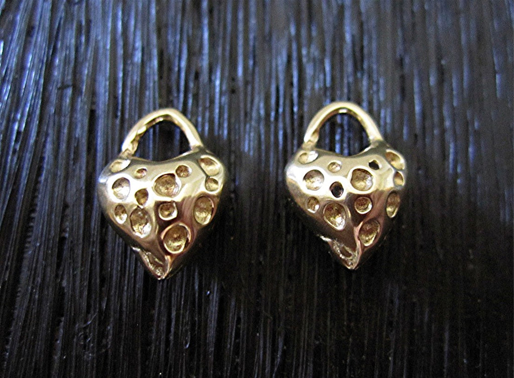 Gold Bronze Textured Small Heart Charm and Pendant (two charms)