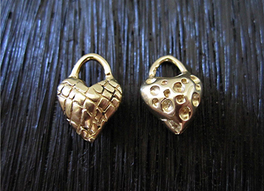 Gold Bronze Textured Small Heart Charm and Pendant (two charms)