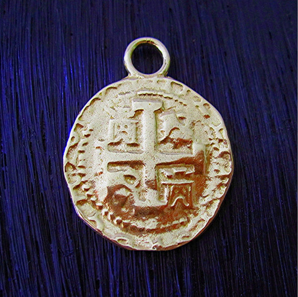 Gold Bronze Spanish Coin Pendant Replica