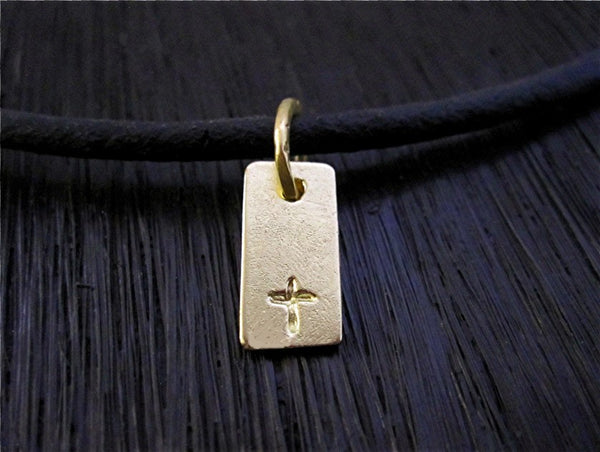 VDI Jewelry Findings Small Gold Bronze Rectangular Pendant with Cross Accent