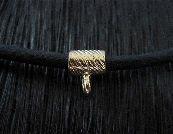 VDI Jewelry Findings Small Gold Bronze Textured Jewelry Bail and Enhancer on Leather Cord