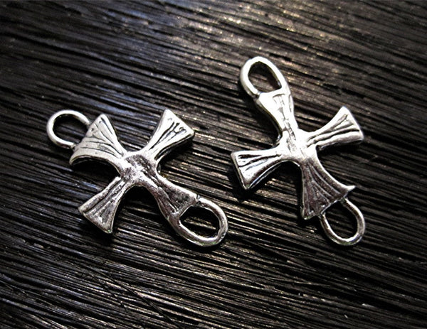 Small textured sterling silver cross jewelry links and connectors (set of 2)