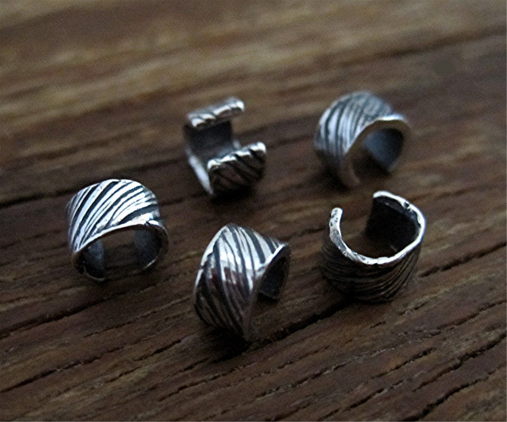 Sterling Silver Artisan Diagonal Textured Crimp Bead Covers (set of two)