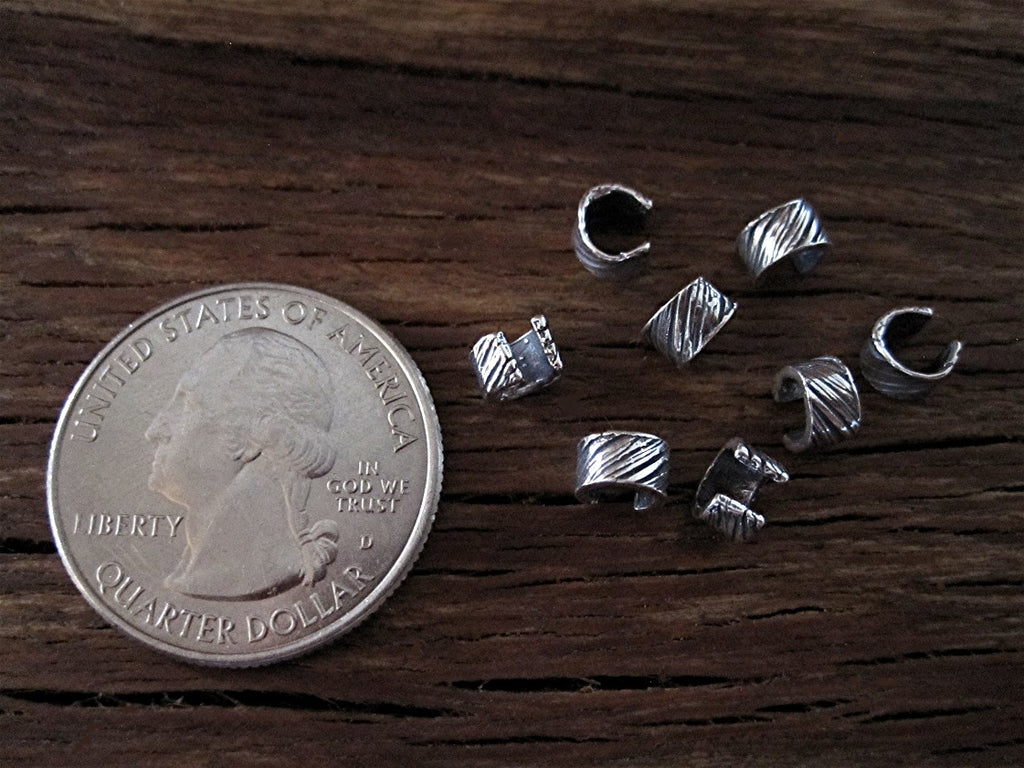 Sterling Silver Artisan Diagonal Textured Crimp Bead Covers (set of two) (N)