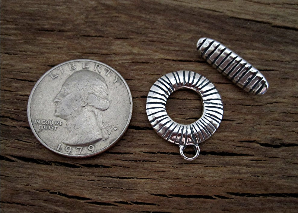 Handmade Sterling Silver Textured Artisan Toggle Clasp (one)