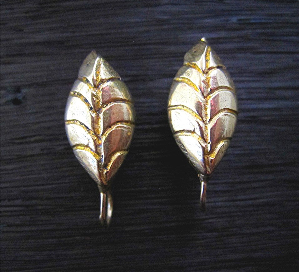 Artisan, Leaf, Handmade Earring Posts in Gold Bronze (one pair)