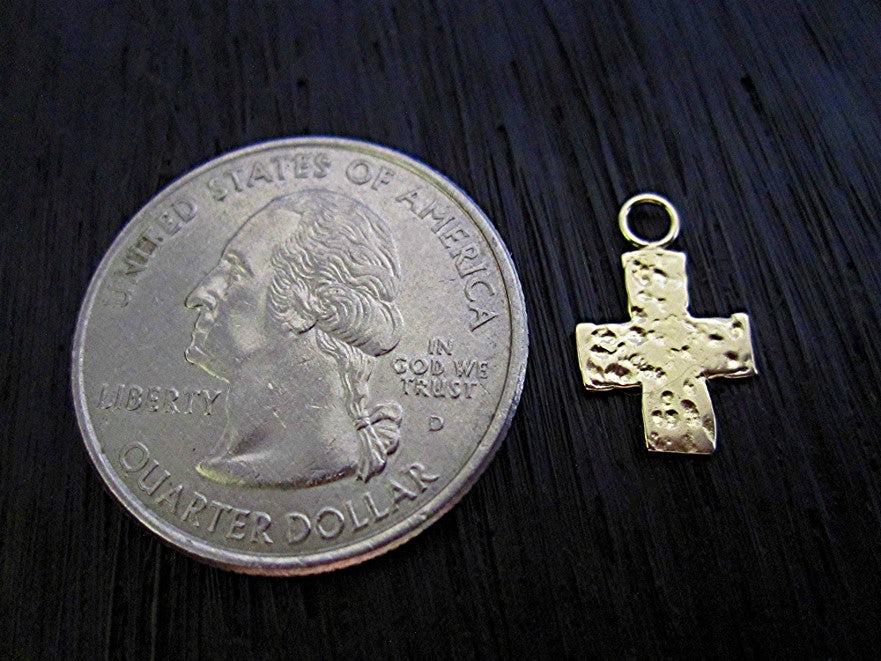 Small Textured Gold Bronze Cross Charms (set of two)