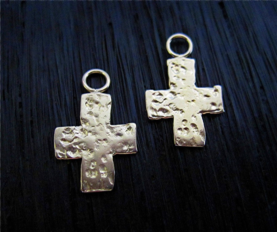 Small Textured Gold Bronze Cross Charms (set of two)