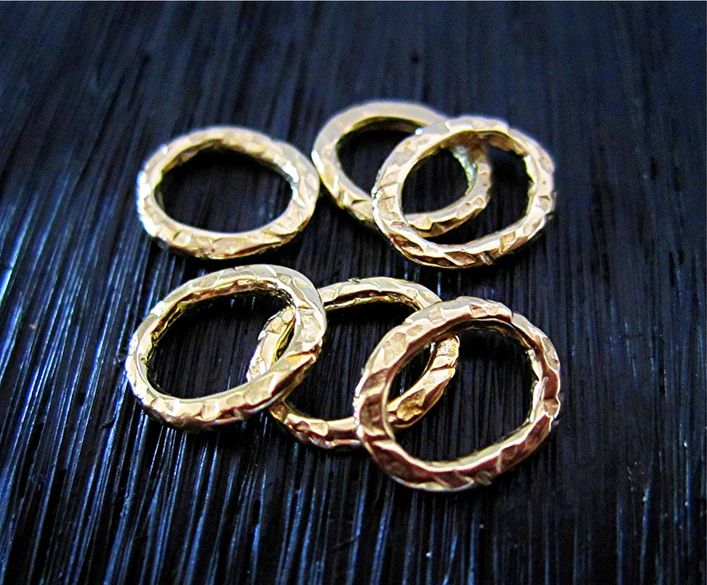 Textured Gold Bronze Artisan Closed Jump Ring and Link (set of 6) (N)