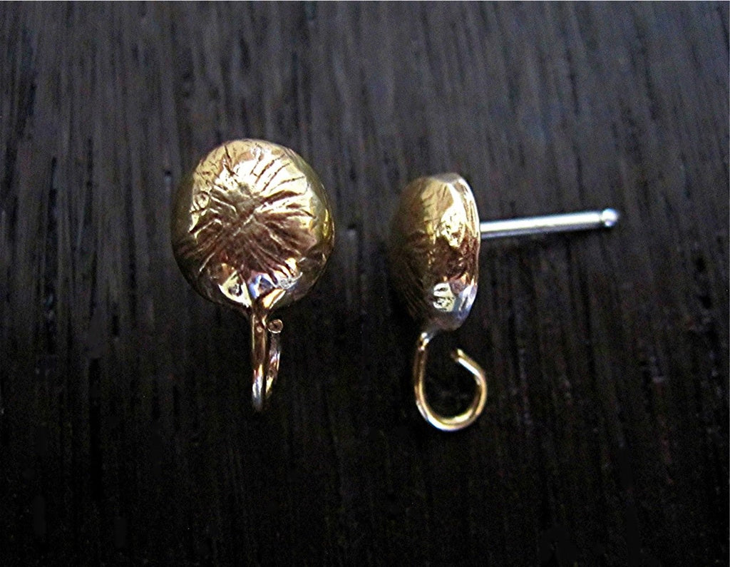 VDI Jewelry Findings Textured Gold Bronze Round Earring Posts with Hook