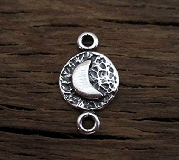 Small Artisan Half Moon Jewelry Link and Connector in Sterling Silver (one)