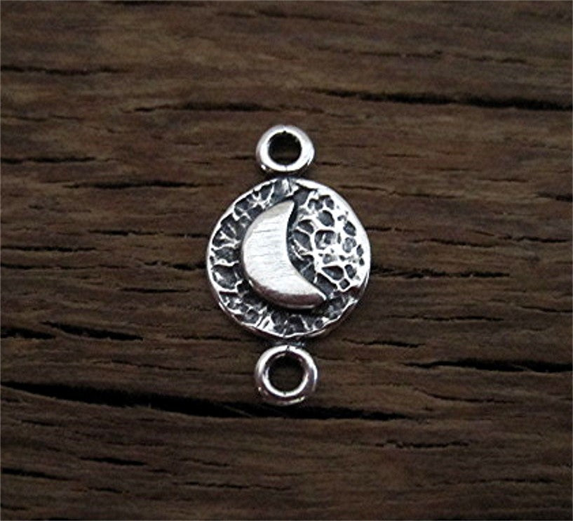 Small Artisan Half Moon Jewelry Link and Connector in Sterling Silver (one)