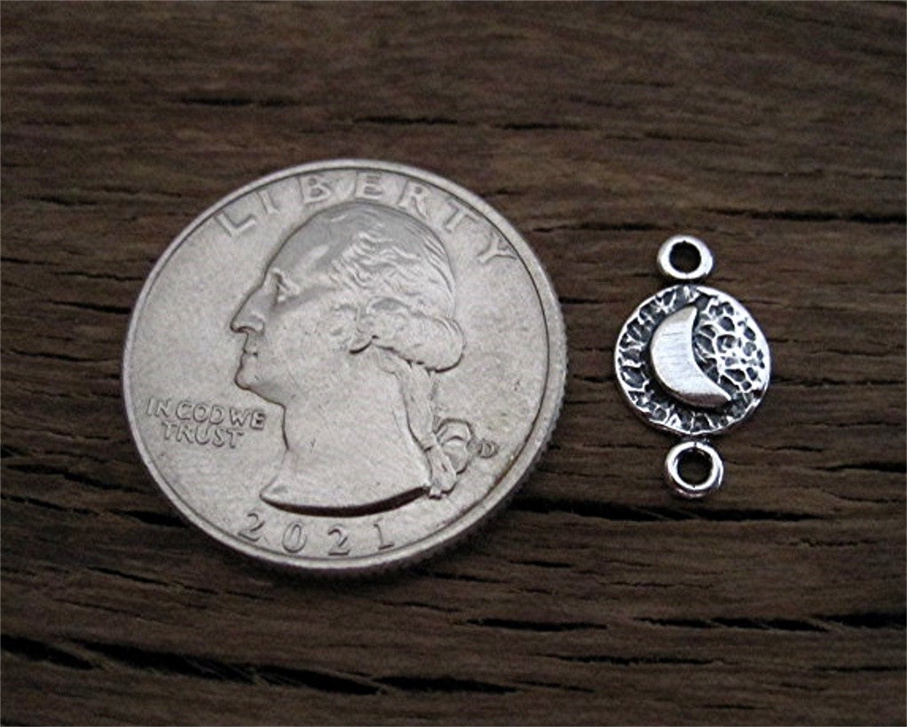 Small Artisan Half Moon Jewelry Link and Connector in Sterling Silver (one)