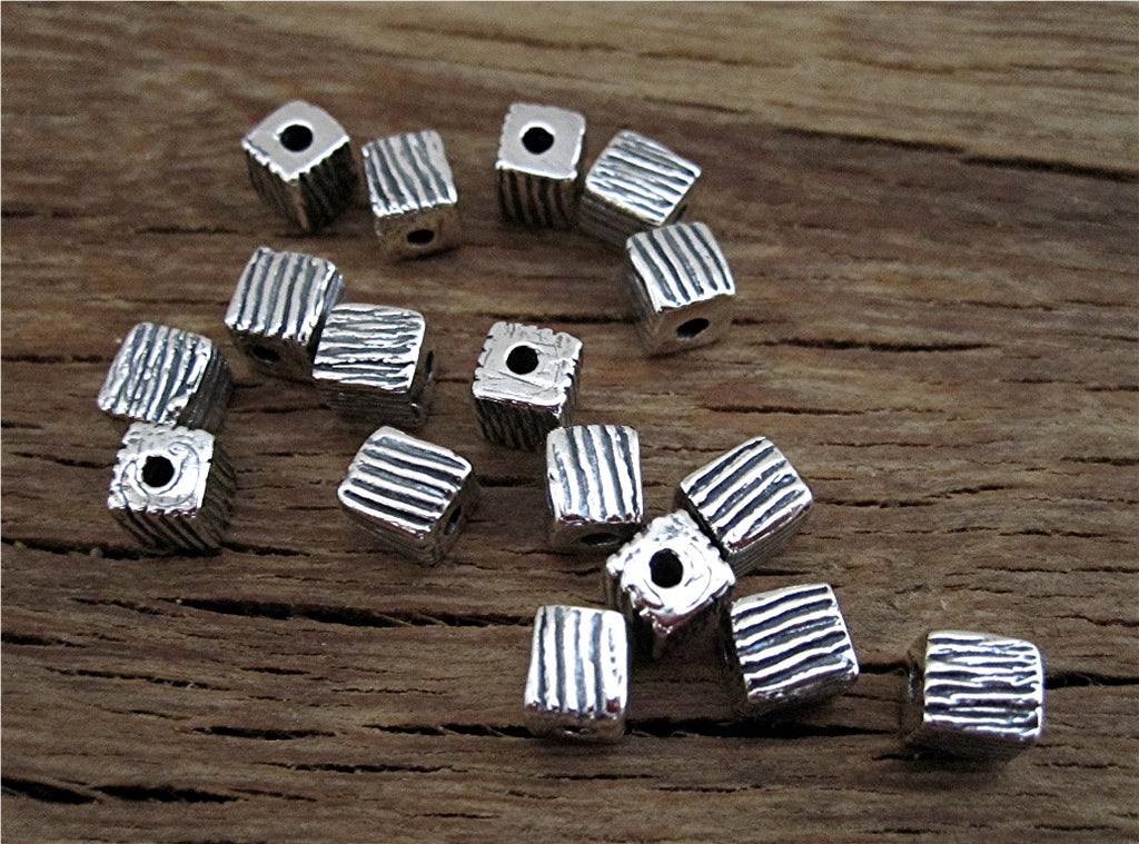 Small Sterling Silver Lined Cubed Jewelry Beads